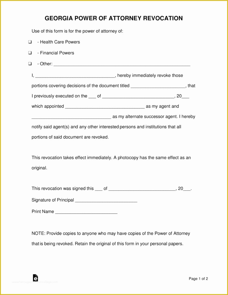 Free Power Of attorney form Template Of Free Georgia Revocation Power Of attorney form Pdf