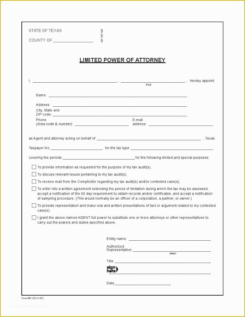 Free Power Of attorney form Template Of Free Texas Power Of attorney forms Adobe Pdf