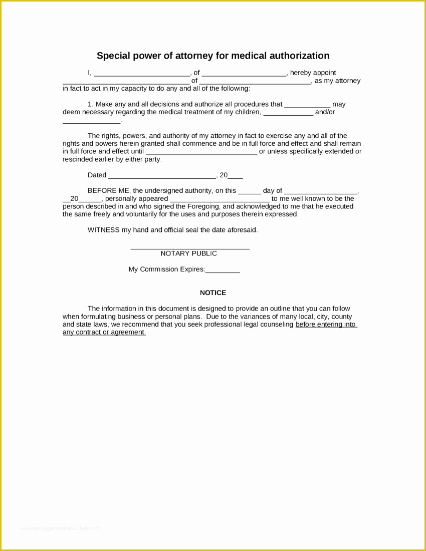 Free Power Of attorney form Template Of Sample Special Power Of attorney for Medical Authorization