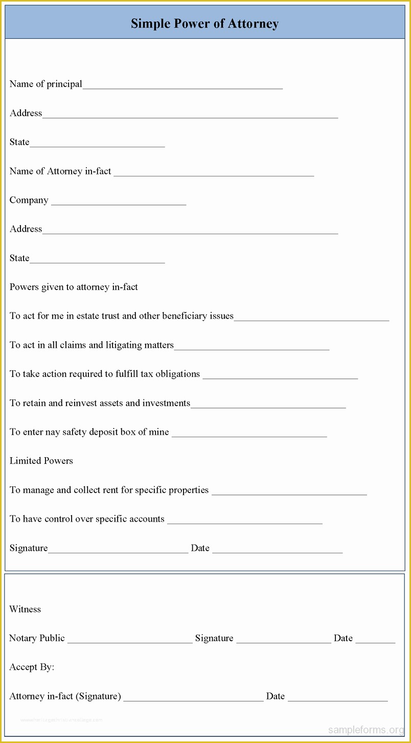 Free Power Of attorney form Template Of Simple Power Of attorney form Sample forms