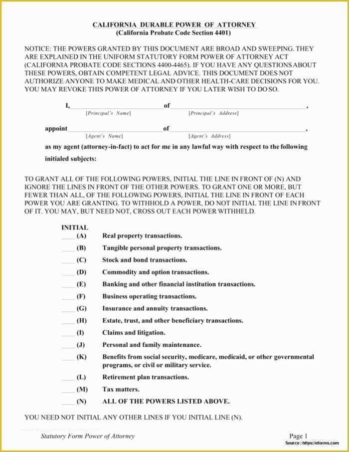 Free Power Of attorney Template California Of Durable Power attorney Template California Templates