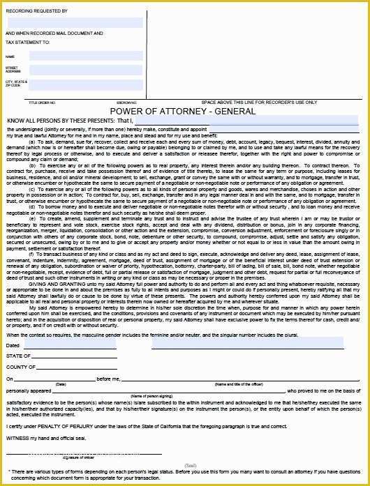 Free Power Of attorney Template California Of Free California General Power Of attorney form – Pdf Template