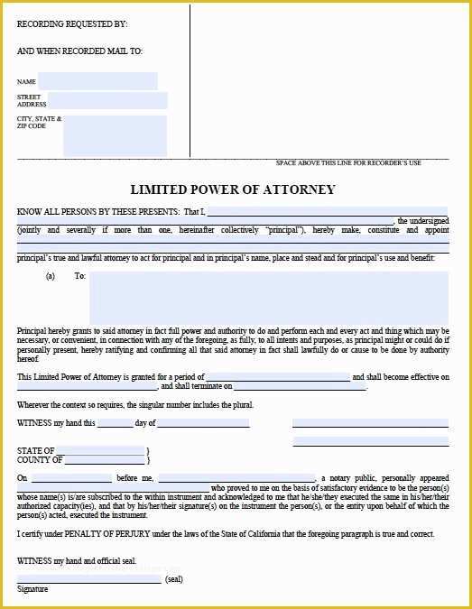 Free Power Of attorney Template California Of Free Limited Power Of attorney California form – Adobe Pdf