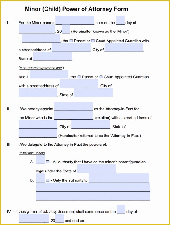 Free Power Of attorney Template California Of Minor Child Power Of attorney forms