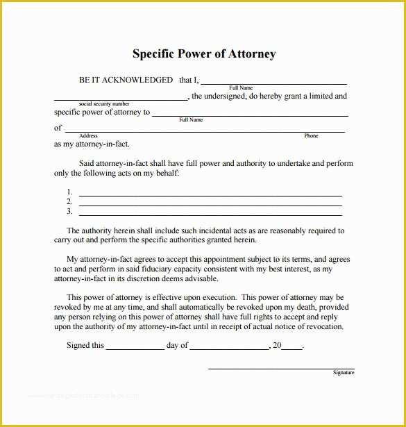 Free Power Of attorney Template Of 9 Special Power Of attorney forms to Download