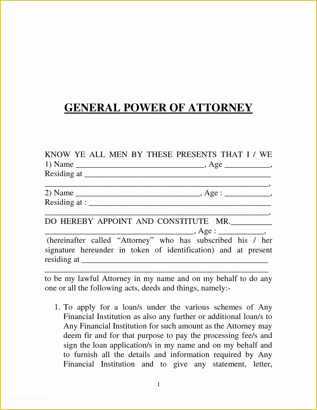 Free Power Of attorney Template Of Free Printable Power Of attorney form Generic