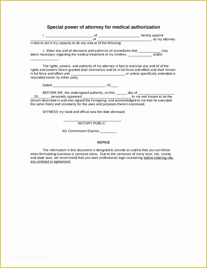 Free Power Of attorney Template Of Sample Special Power Of attorney for Medical Authorization