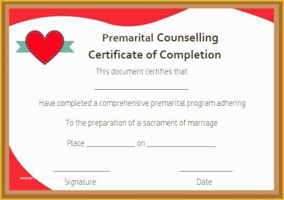 Free Premarital Counseling Certificate Of Completion Template Of Certificate Of Pletion 22 Templates In Word format