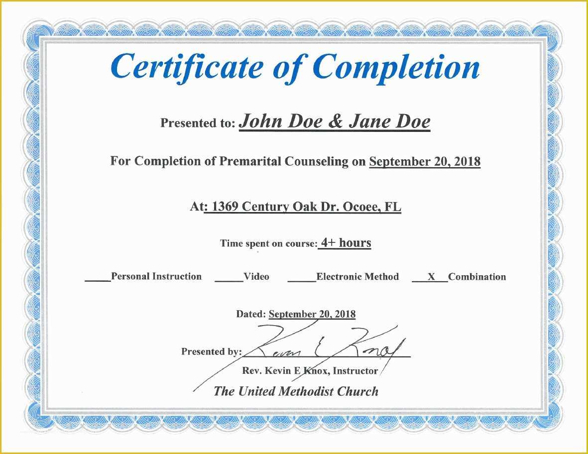 Free Premarital Counseling Certificate Of Completion Template Of