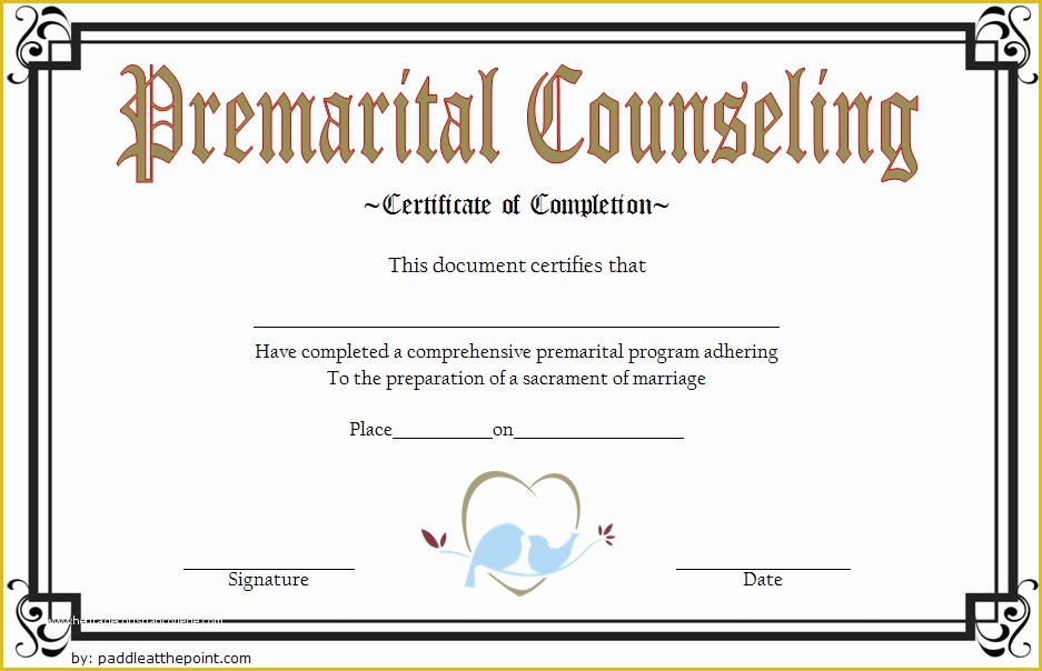 Free Premarital Counseling Certificate Of Completion Template Of Marriage Counseling Certificate Template 3