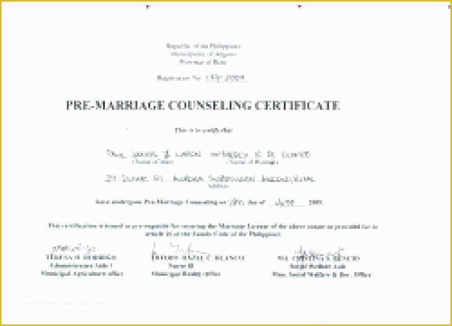Free Premarital Counseling Certificate Of Completion Template Of Marriage Counseling Certificate Template – Arabnormafo