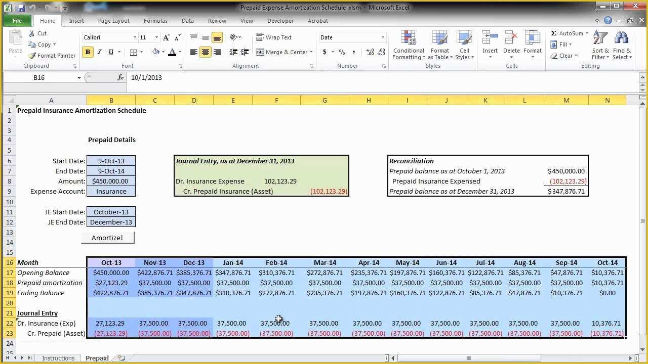 Free Prepaid Expense Schedule Excel Template Of Prepaid Expense Amortization Schedule Walkthrough