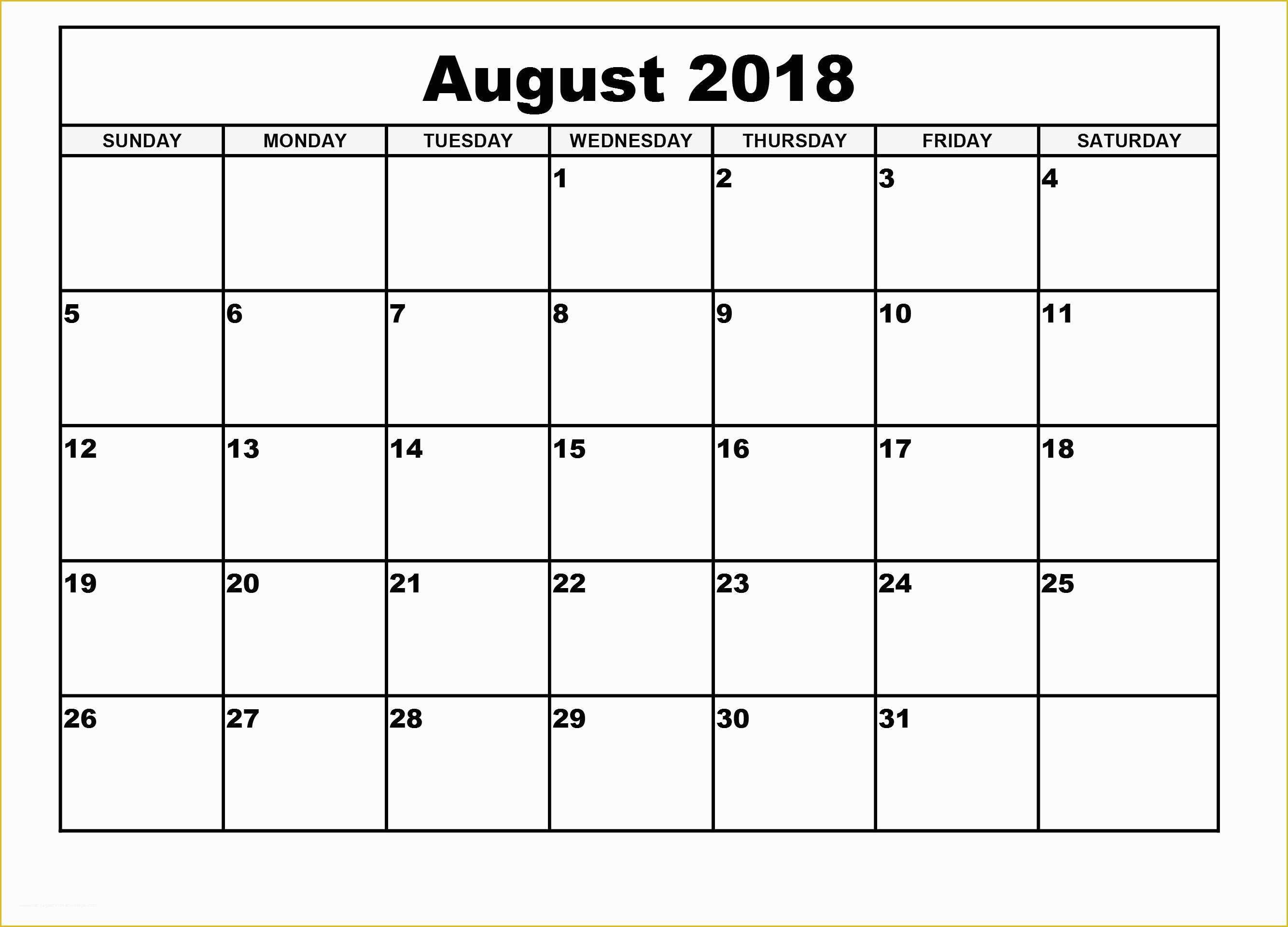 Free Preschool Calendar Templates 2018 Of August 2018 Calendar Printable Template Pdf Excel Word