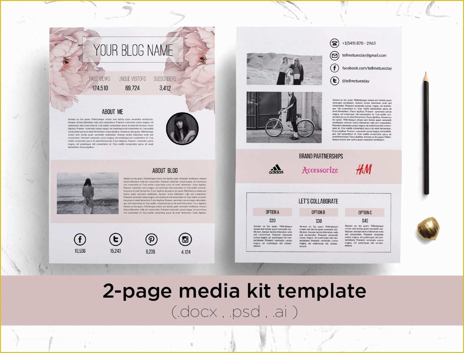 Free Press Kit Template Of 2 Page Media Kit Template Floral Background Elegant Blog