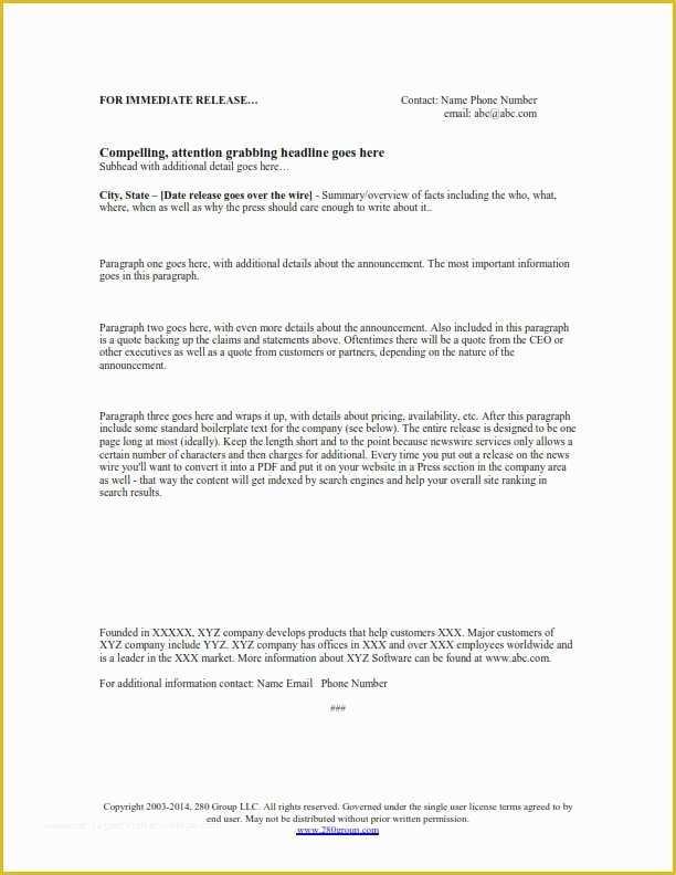 Free Press Release format Template Of Free Press Release Template