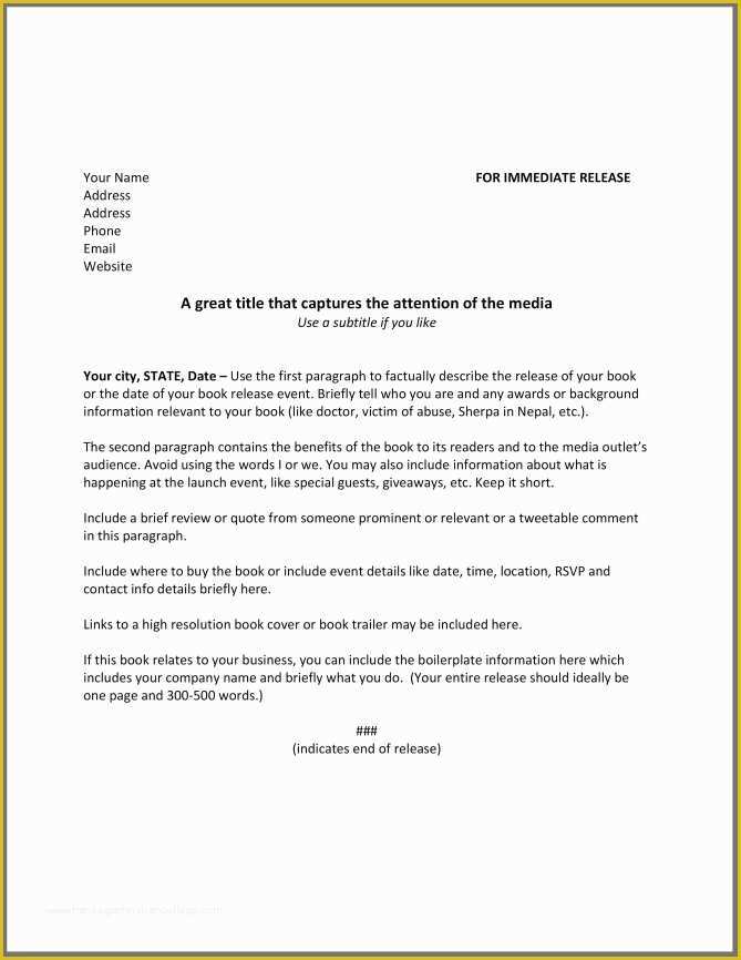 Free Press Release format Template Of How to Write A Press Release for A Book the Happy Self
