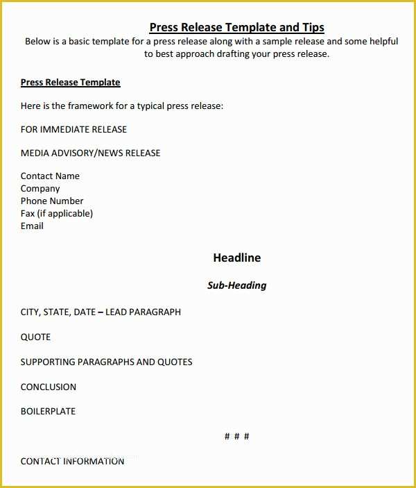 Free Press Release format Template Of Sample Press Release Templates 7 Free Documents