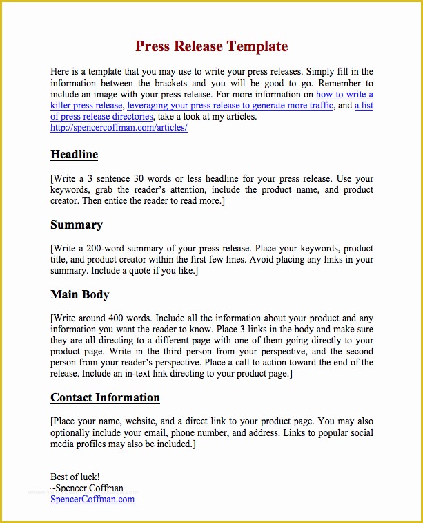 Free Press Release Template Of Free Press Release Template for Your Press Releases