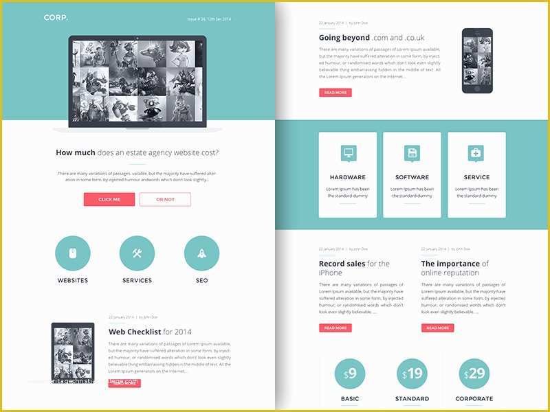 Free Prestashop Email Templates Of Freebie Psd Sketch Corp Responsive HTML Email Newsletter