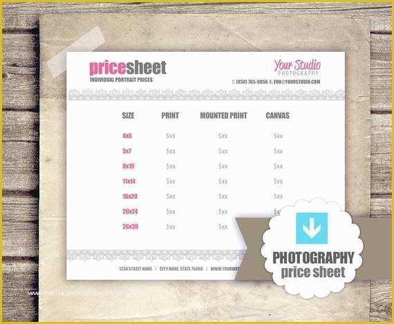 Free Pricing Template for Photographers Of Graphy Business forms Prints Price Sheet for