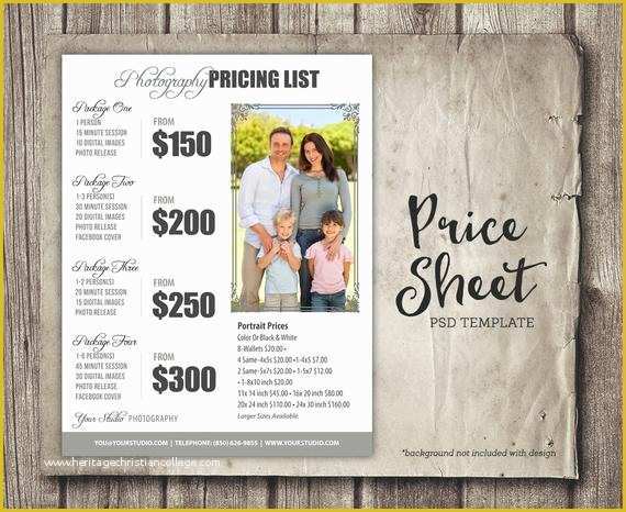 Free Pricing Template for Photographers Of Graphy Package Pricing Grapher Price List