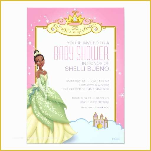 Free Princess Tiana Invitation Template Of Disney Princess Tiana It S A Girl Baby Shower Card