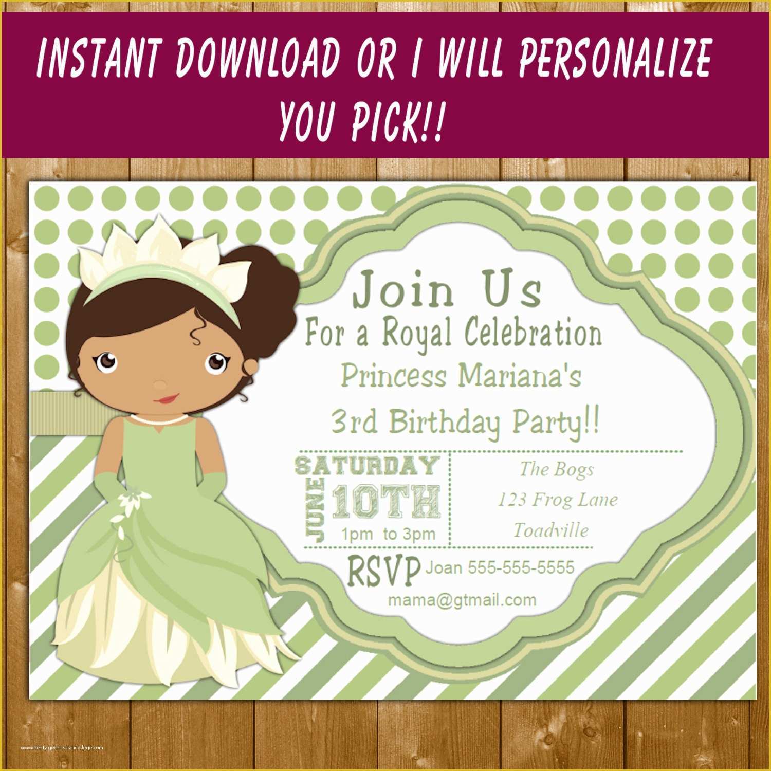 Free Princess Tiana Invitation Template Of Frog Princess Invitation Princess Tiana Birthday Invitation