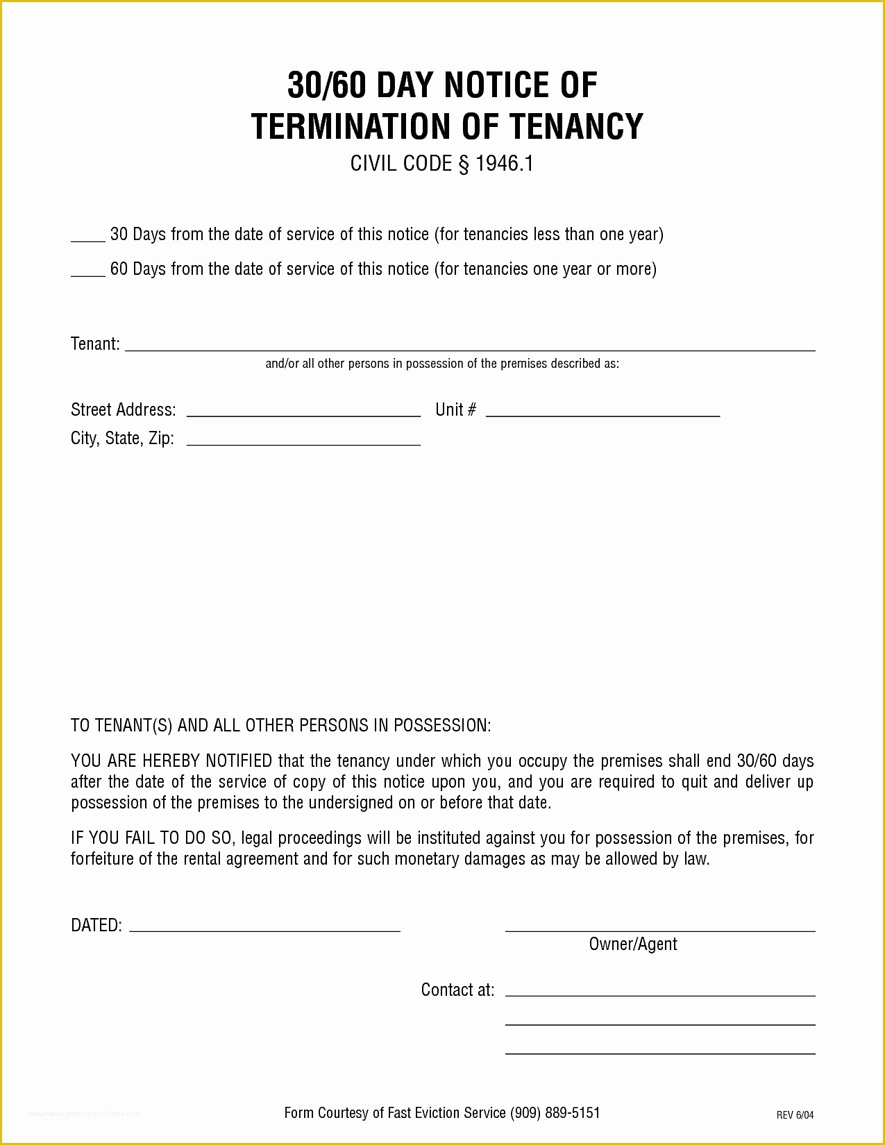 Free Printable 30 Day Eviction Notice Template Of Blank Eviction Notice