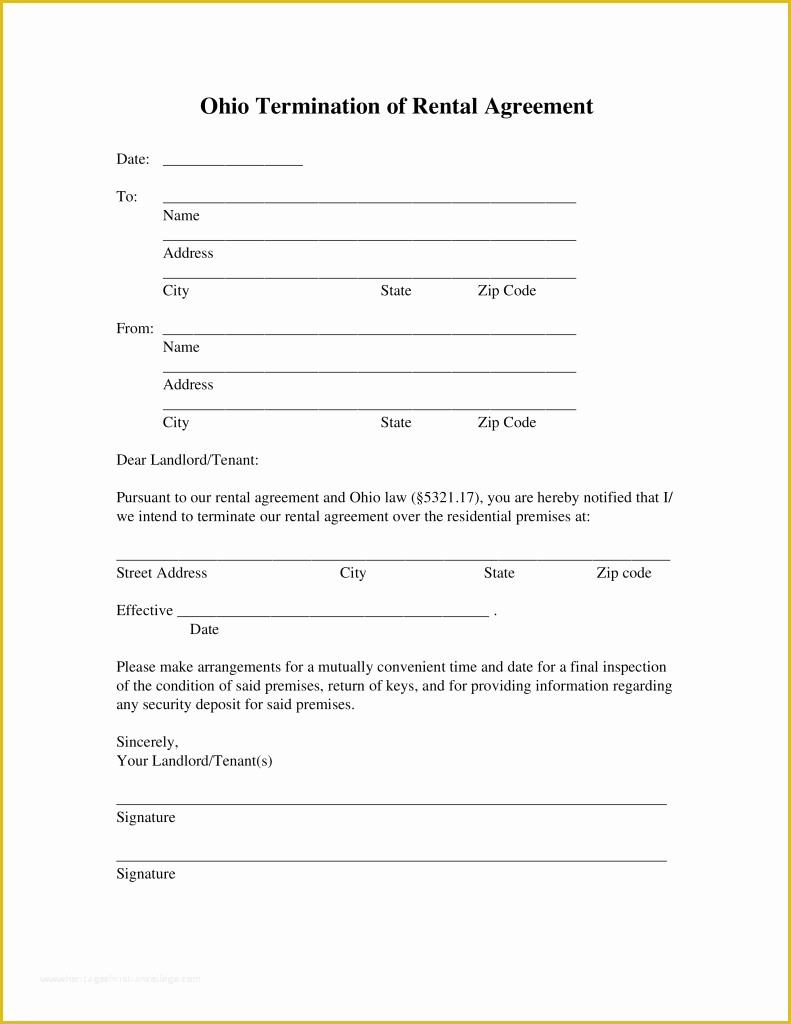 Free Printable 30 Day Eviction Notice Template Of Free Ohio Lease Termination Letter form