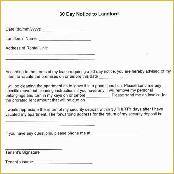 Free Printable 30 Day Eviction Notice Template Of Printable Sample 30 Day Notice to Landlord form