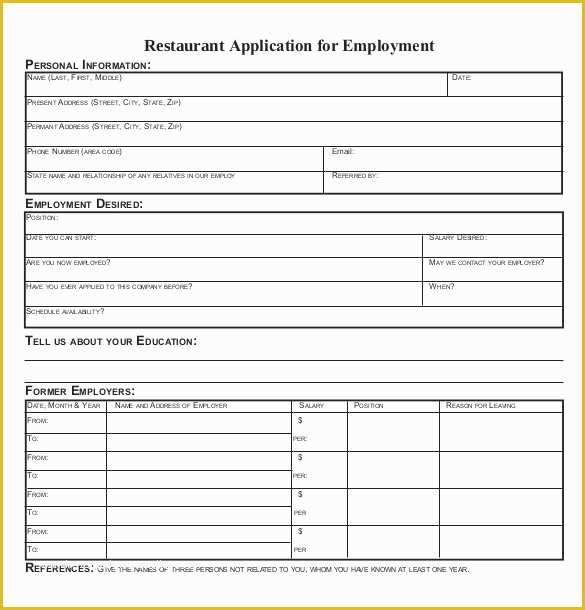 Free Printable Application for Employment Template Of 10 Restaurant Application Templates – Free Sample