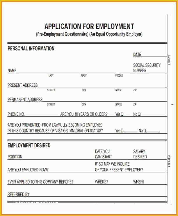 Free Printable Application for Employment Template Of 12 Standard Application for Employment
