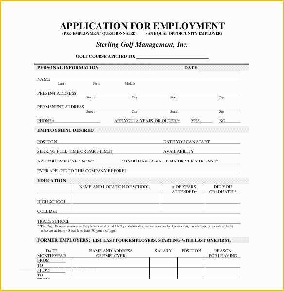 Free Printable Application for Employment Template Of 21 Employment Application Templates Pdf Doc