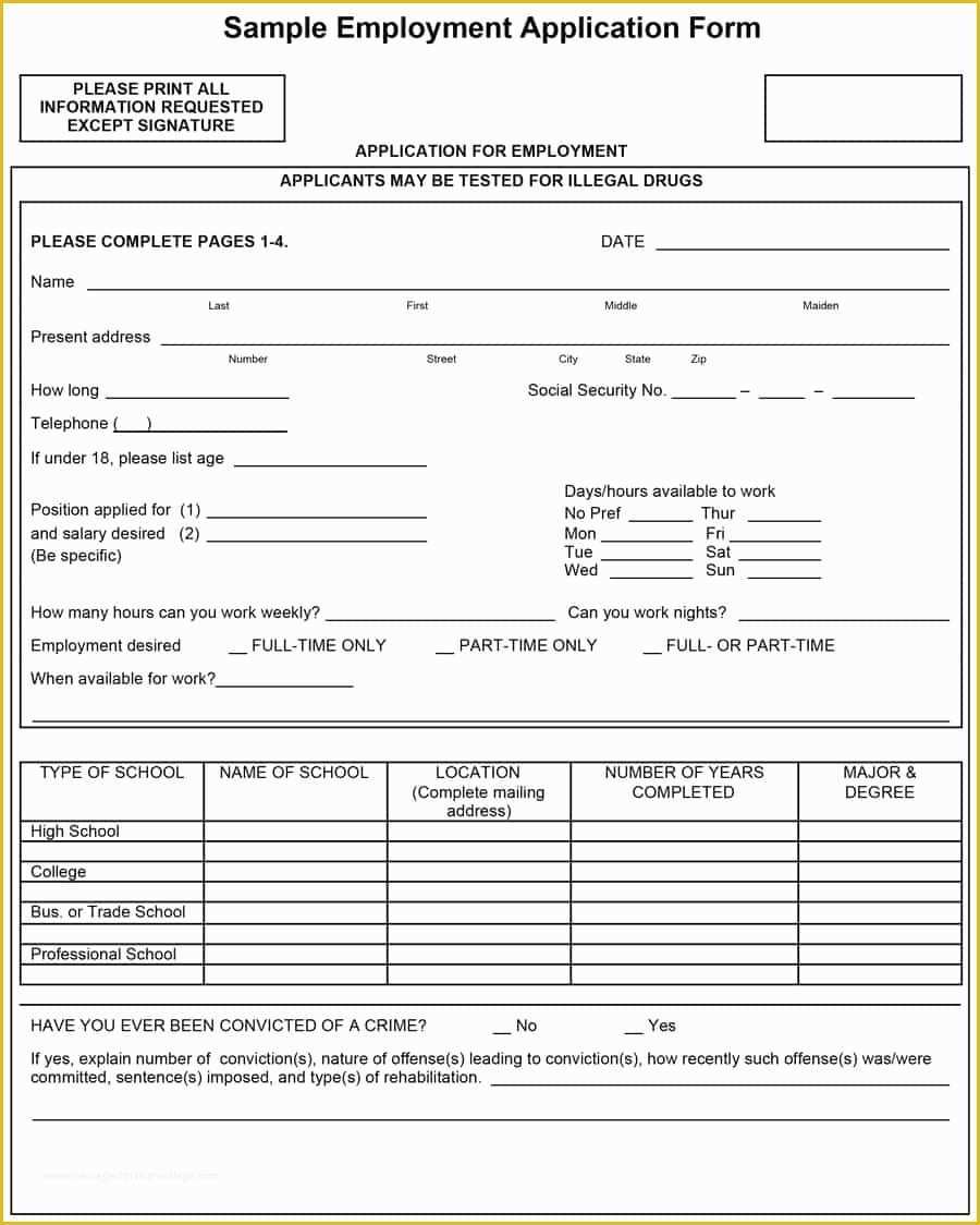 Free Printable Application for Employment Template Of 50 Free Employment Job Application form Templates