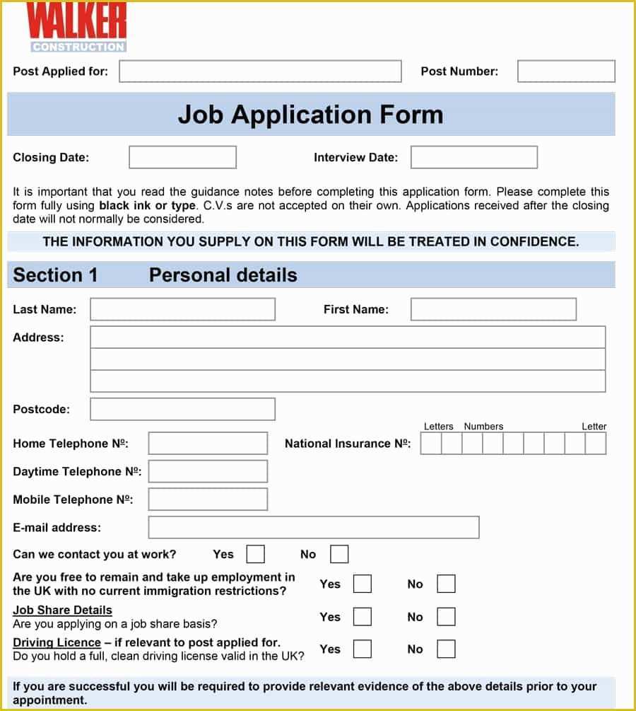 Free Printable Application for Employment Template Of 50 Free Employment Job Application form Templates