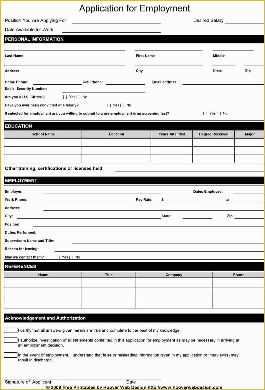 Free Printable Application for Employment Template Of 50 Free Employment Job Application form Templates