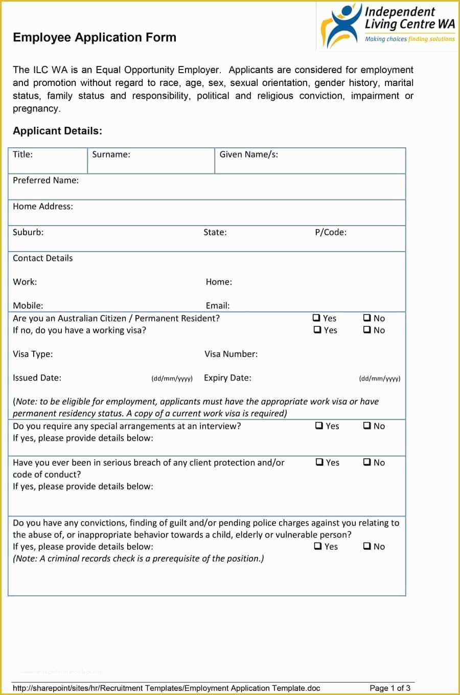 Free Printable Application for Employment Template Of 50 Free Employment Job Application form Templates