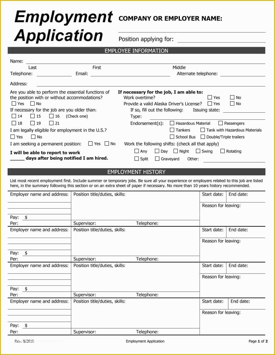 Free Printable Application for Employment Template Of 50 Free Employment Job Application form Templates