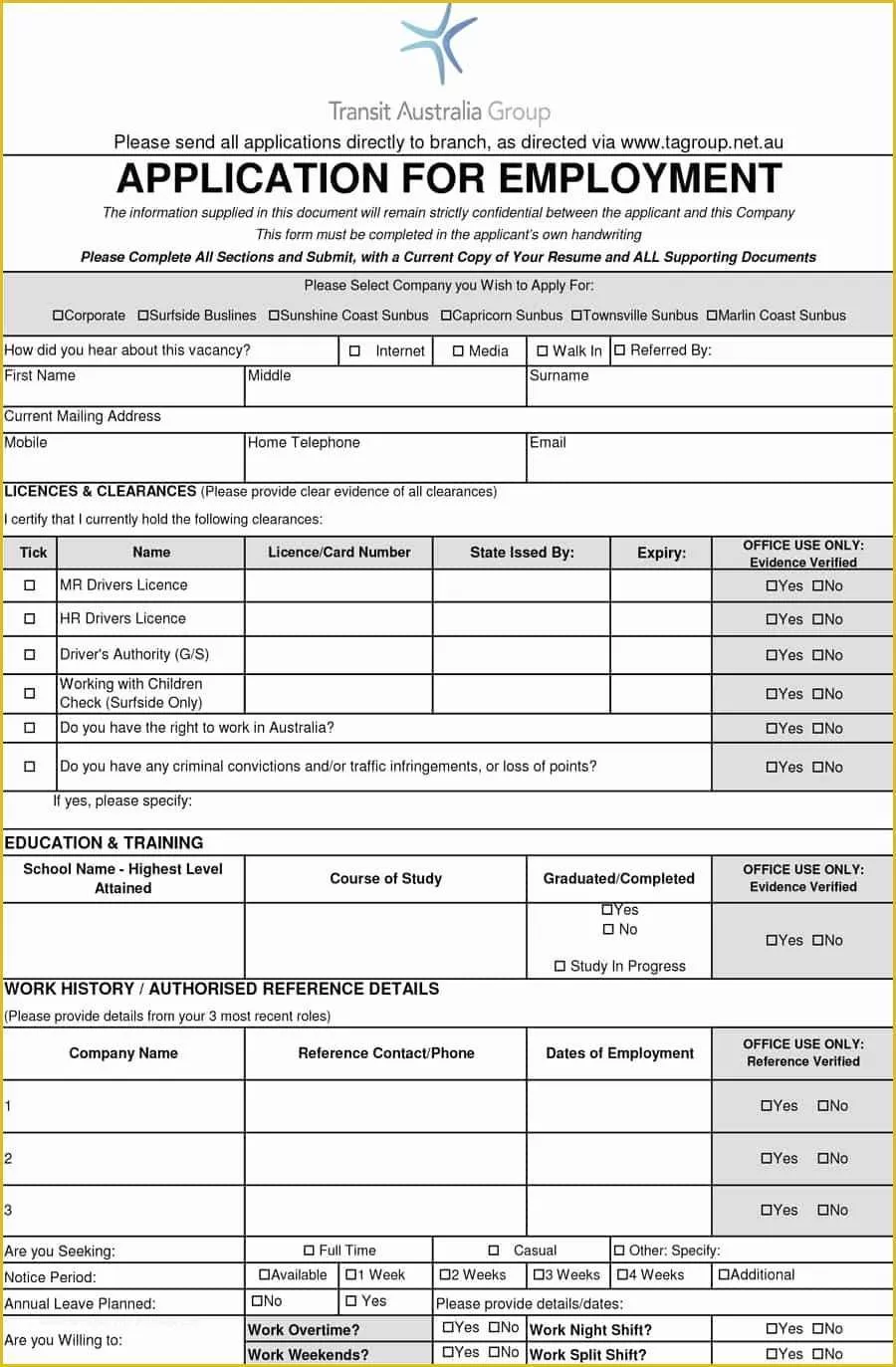 Free Printable Application for Employment Template Of 50 Free Employment Job Application form Templates