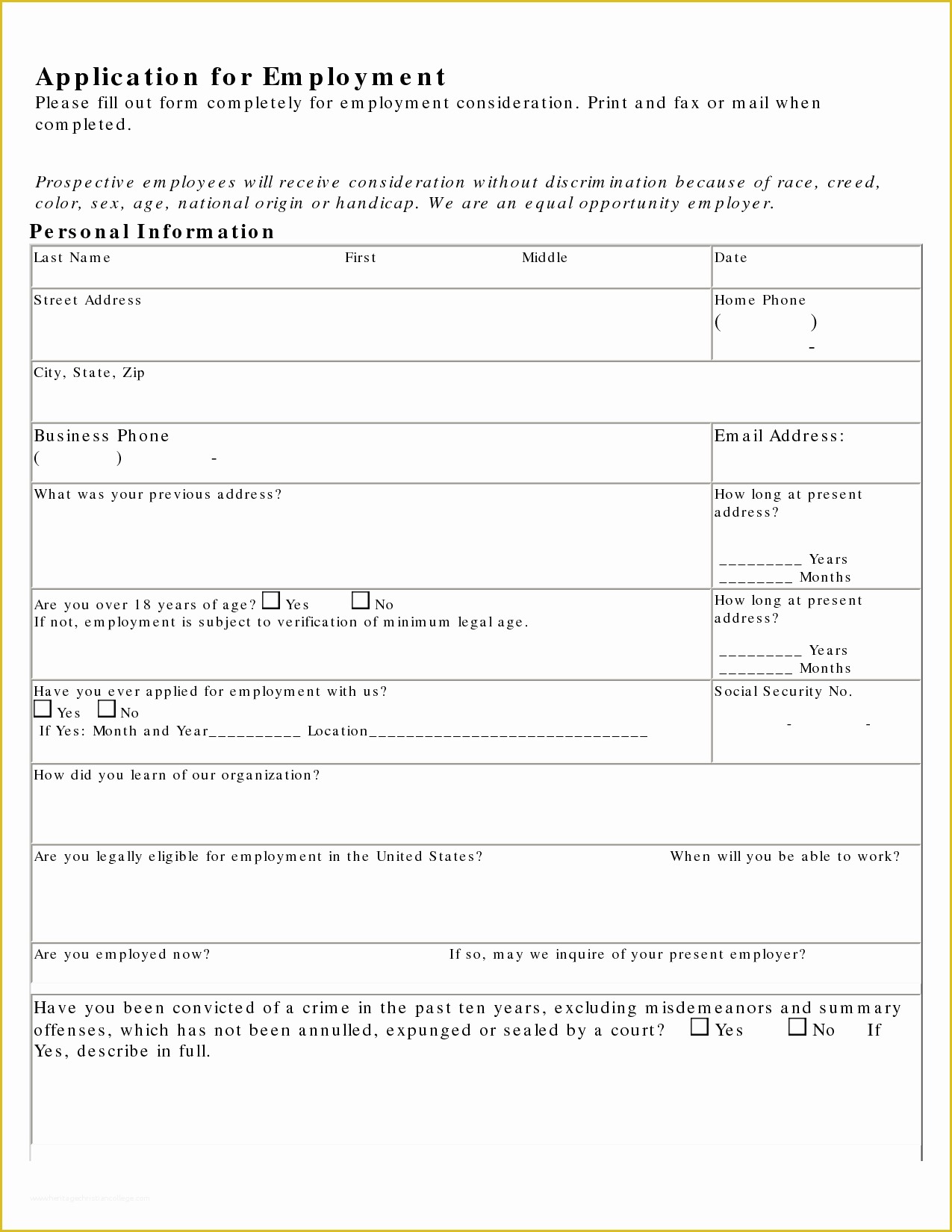 Free Printable Application for Employment Template Of 8 Best Of Free Printable Blank Application Blank