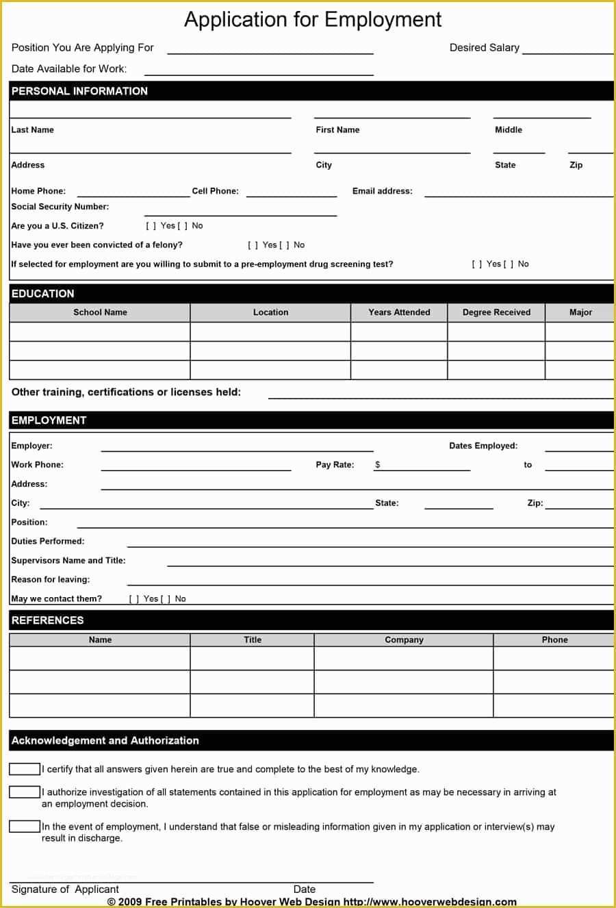 Free Printable Application for Employment Template Of Employment Application Template