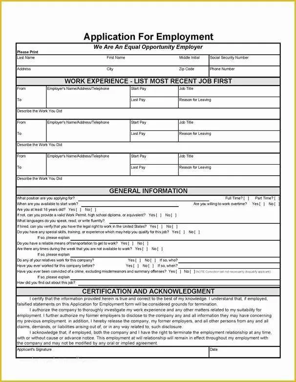 Free Printable Application for Employment Template Of Free Printable Application for Employment Template