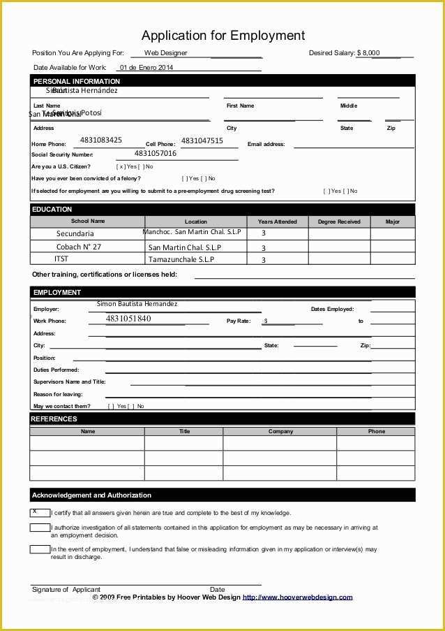 Free Printable Application for Employment Template Of Free Printable Job Application form Template form Generic