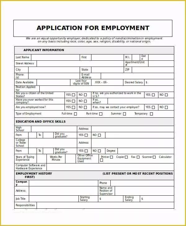 Free Printable Application for Employment Template Of Generic Job Application 8 Free Word Pdf Documents