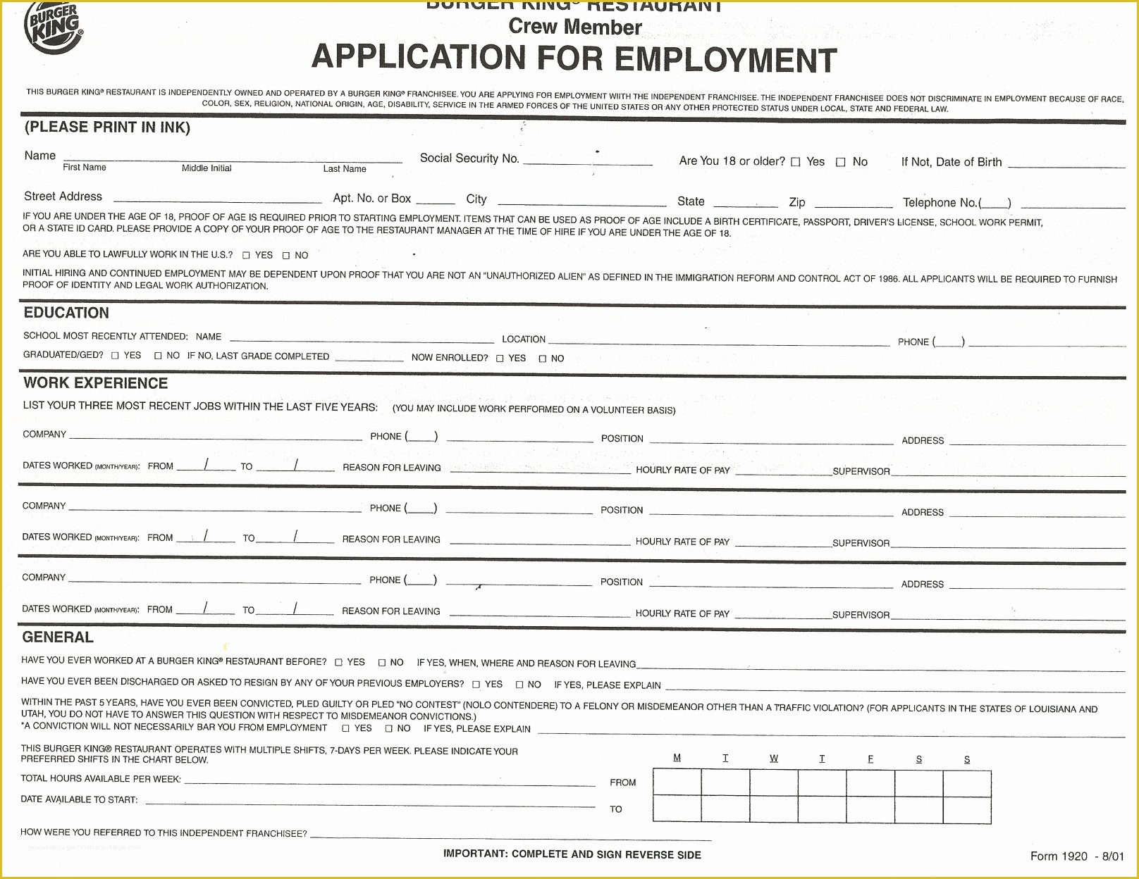 Free Printable Application for Employment Template Of Job Application forms to Print