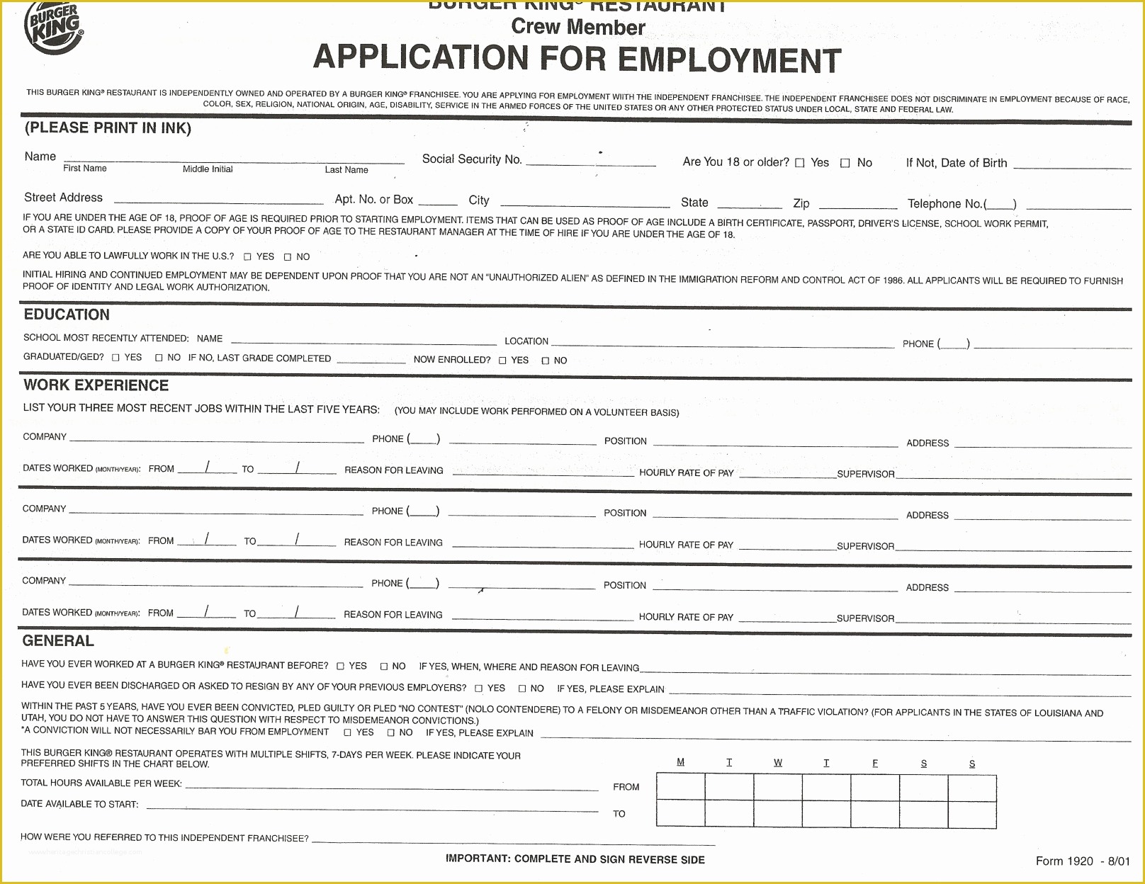 Free Printable Application for Employment Template Of Job Application forms to Print