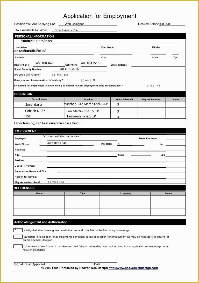Free Printable Application for Employment Template Of Sample Employment Application form Template