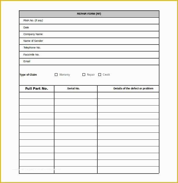 Blank Printable Repair Orders