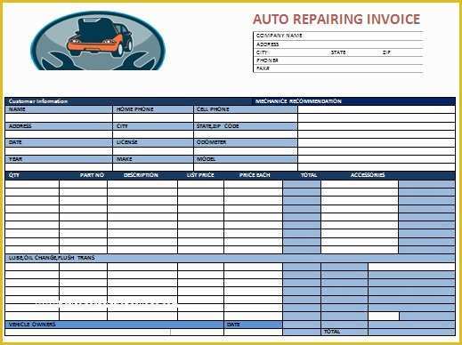 Free Printable Auto Repair Invoice Template Of Auto Repair Invoice Template