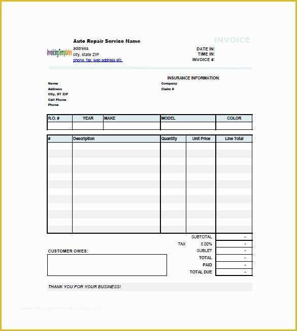 Free Printable Auto Repair Invoice Template Of Auto Repair Invoice Templates 13 Free Word Excel Pdf